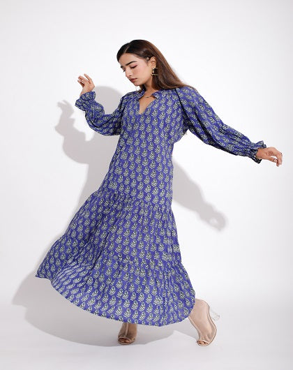 ANDROMEDA BLUE PRINT DRESS - Label Saasha