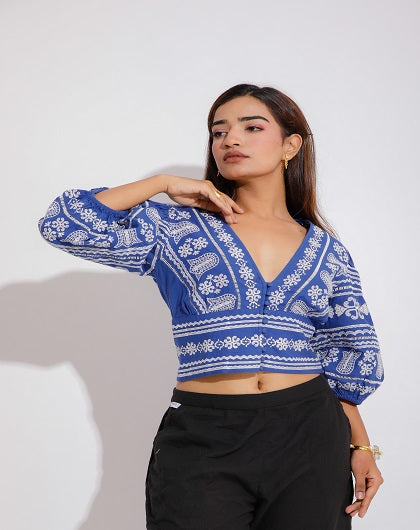 Electric Blue Luxe Embroidered Top - Label Saasha