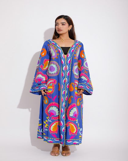 Roza Blue Luxe Embroidered Long Jacket