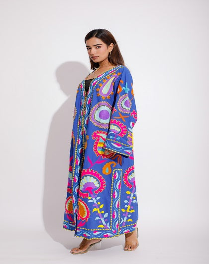 Roza Blue Luxe Embroidered Long Jacket
