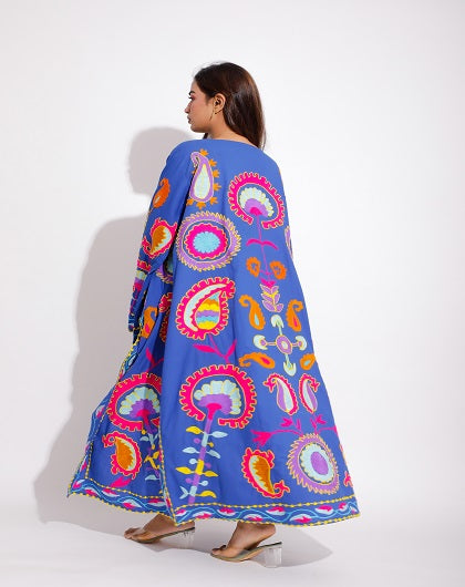 Roza Blue Luxe Embroidered Long Jacket
